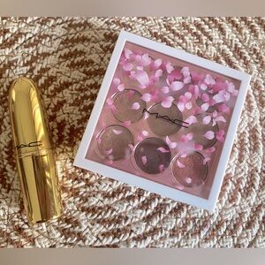 MAC Gold Lipstick and Pink Eyeshadow Palette Kabuki Doll bundle
